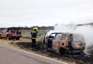 Un auto chocó cerca de Miguel Riglos contra un jabalí y se prendió fuego por completo