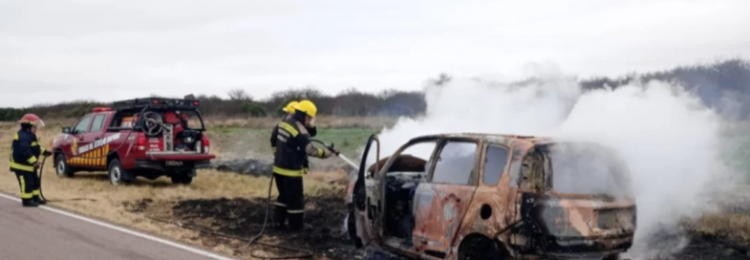 Un auto chocó cerca de Miguel Riglos contra un jabalí y se prendió fuego por completo