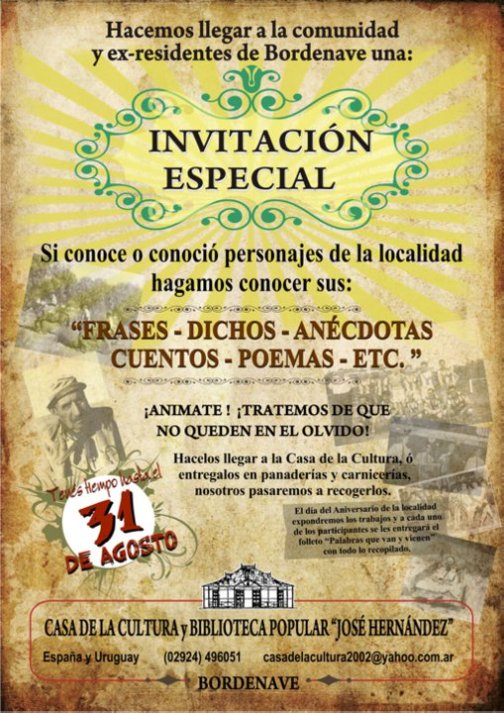 Invitacion Bordenave Personajes de la localidad