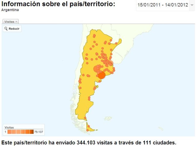 Mapa de visitas a la web de la 90 - 2011